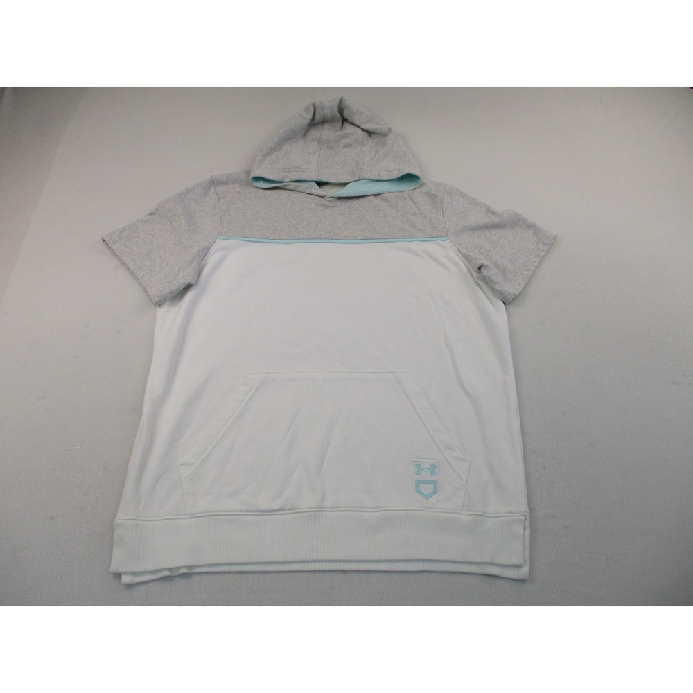 Under Armour Hoodie Men XL White Grey Baseball Short Sleeve Colorblock Pullover